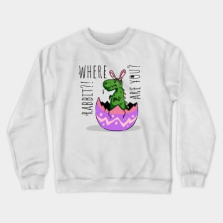 Little cute green dinosaur with rabbit ears looking for rabbit before easter holiday cry  t-shirt Crewneck Sweatshirt